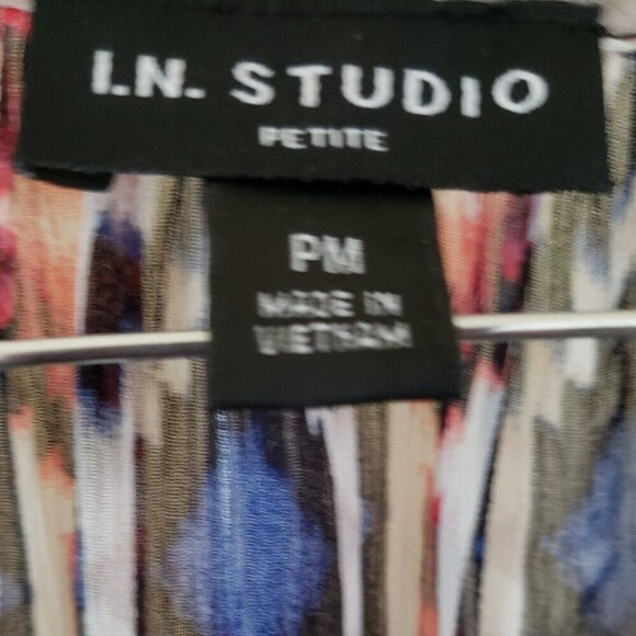 I.N. Studio Petite Aztec 3/4" Flutter Sleeve Lightweight Blouse with Tassels - Picture 3 of 3